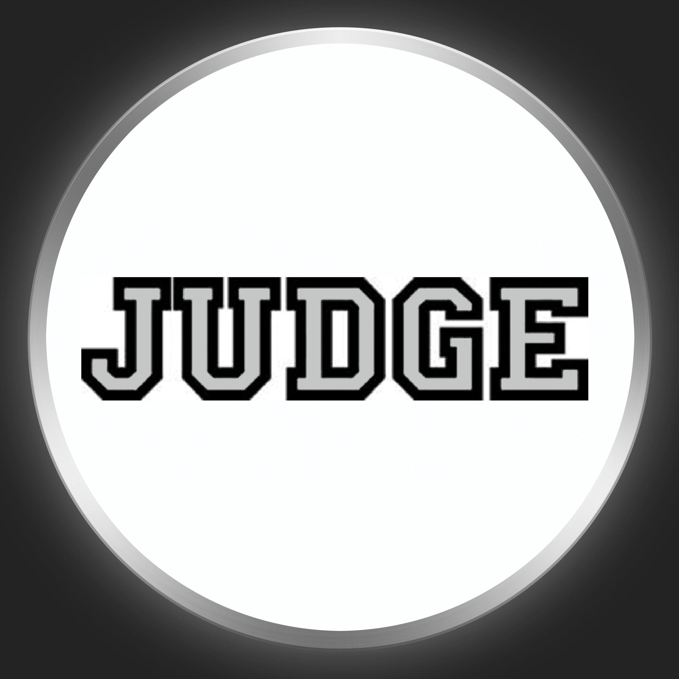 Judge Logo - JUDGE - Black / Grey Logo On White Button-