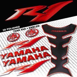 YZF Logo - CHROMED RED PRO GRIP FUEL TANK PAD 8 YAMAHA LOGO YZF R1 FAIRING