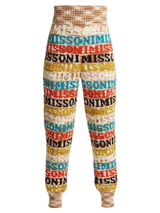 Missoni Logo - Shop Missoni - Logo Knit Wool Blend Leggings - Womens - White Multi