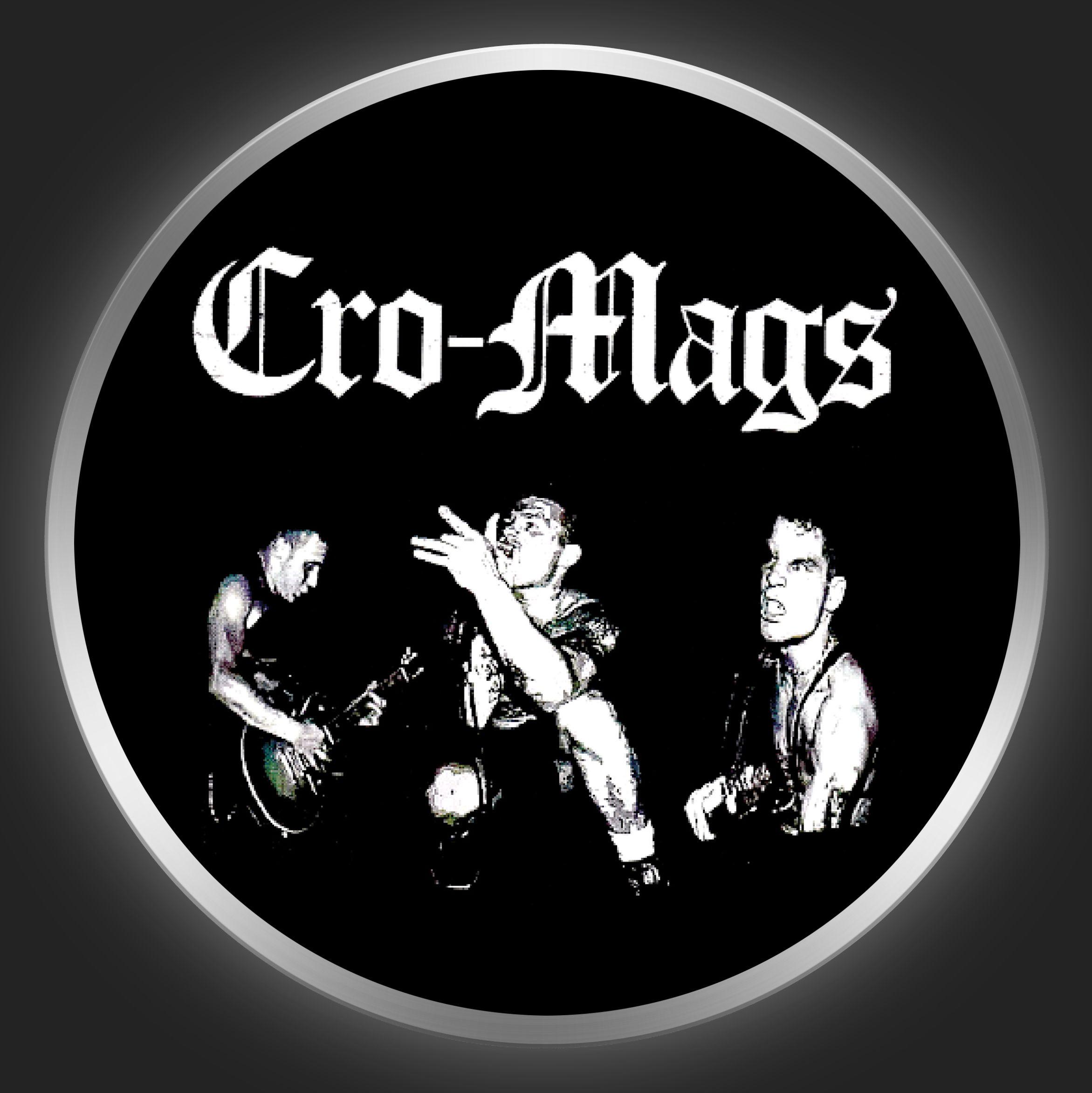 Cro-Mags Logo - CRO-MAGS - White Logo + Band Photo On Black Button-