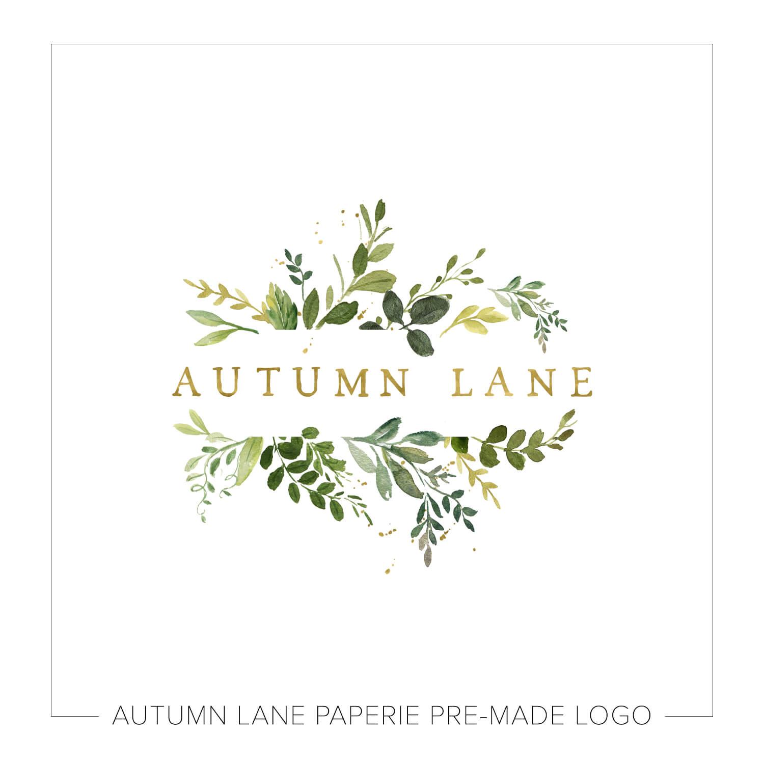 Botanical Logo - Green, Leafy Botanical Logo M40. Autumn Lane Paperie