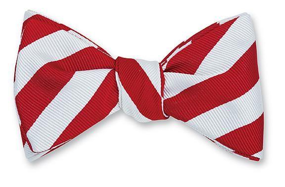 Red and White Bowtie Logo - Handmade Red/ White Bar Stripes Bow Tie - B658