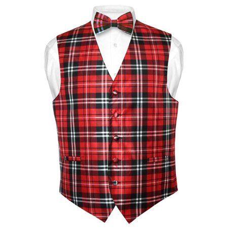 Red and White Bowtie Logo - Vesuvio Napoli - Men's Plaid Design Dress Vest & BOWTie Black Red ...