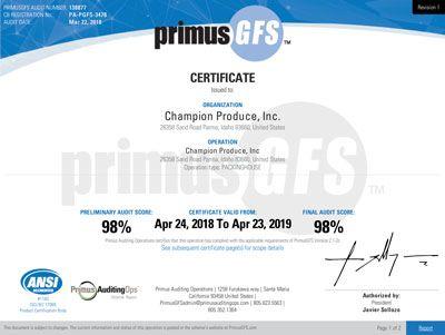 PrimusGFS Logo - Food Safety — Champion produce