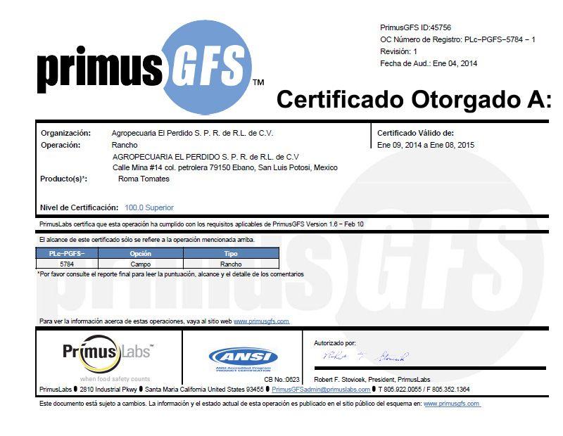 PrimusGFS Logo - Traveler Produce LLC Food Safety - Traveler Produce LLC