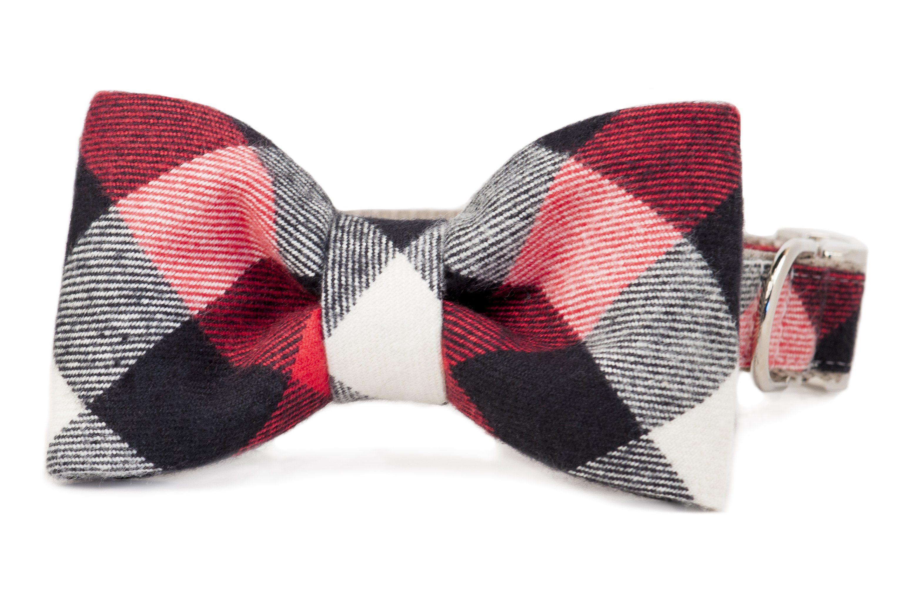 Red and White Bowtie Logo - Crew LaLa™ Red, White & Black Buffalo Flannel Plaid Bow Tie Dog Collar
