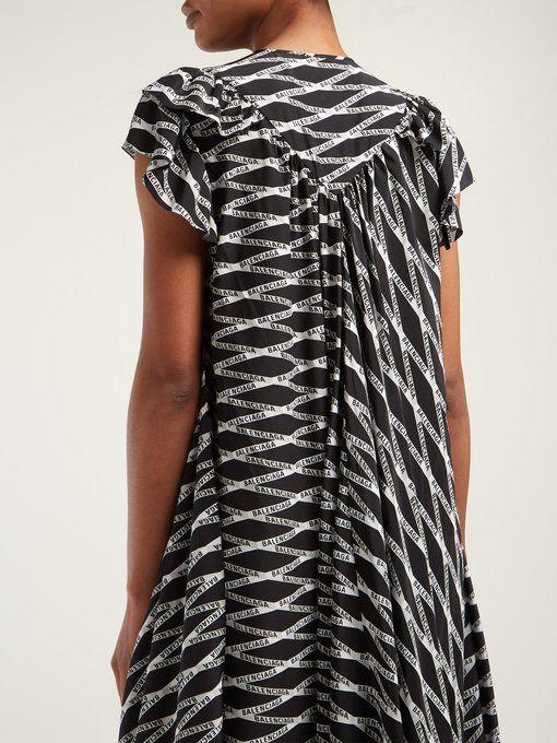 Flou Logo - Flou logo-print silk crepe midi dress | Balenciaga | MATCHESFASHION ...