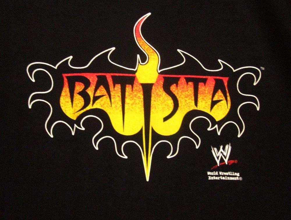 Batista Logo - BATISTA lrg black tee WWE professional wrestling T shirt torch logo
