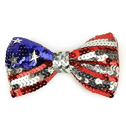 Red and White Bowtie Logo - Armycrew Patriotic USA Flag Red White Blue Sequin Bow Tie