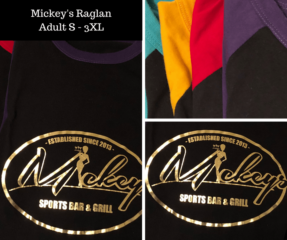Mickey's Logo - Mickey's Raglan w/ Gold Foil Logo — Mickey's Sports Bar & Grill