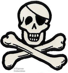 Crossbones Logo - PIRATE LOGO Iron On PATCH Embroidered Skull Crossbones JOLLY ROGER