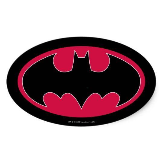 Red Bat Symbol On Logo - Batman Symbol | Red Black Logo Oval Sticker | Zazzle.co.uk