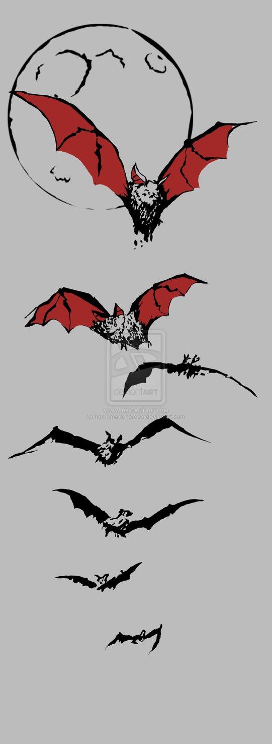 Red and Black Bat Logo - Red & Black Flying Bats Tattoo Design