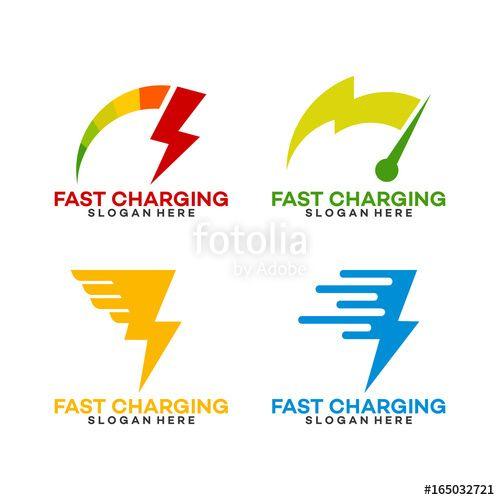 Charging Logo - Set of Fast Charging Logo Template with Thunder symbol