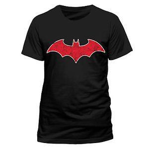Red and Black Bat Logo - OFFICIAL DC COMICS BATMAN RED BAT SYMBOL DISTRESSED BLACK MENS T