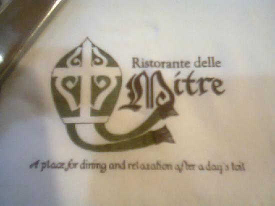 Mitre Logo - logo on tissue paper - Picture of Ristorante Delle Mitre, Manila ...