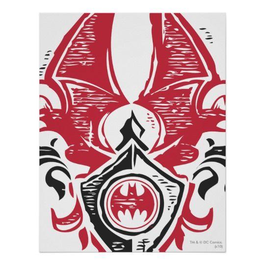 Red and Black Bat Logo - Batman Symbol | Red Black Bat Stamp Crest Logo Poster | Zazzle.co.uk