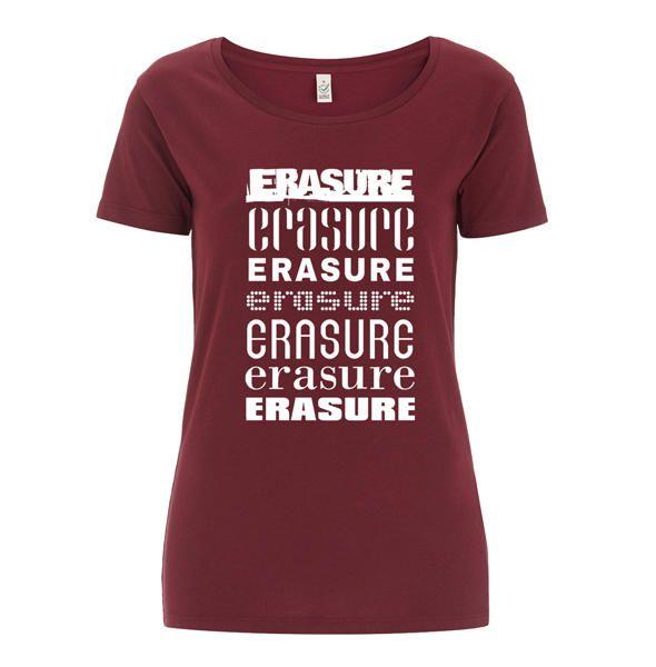 Erasure Logo - Erasure - World Be Gone Tour - Womens Multi Logo T-Shirt - Burgundy