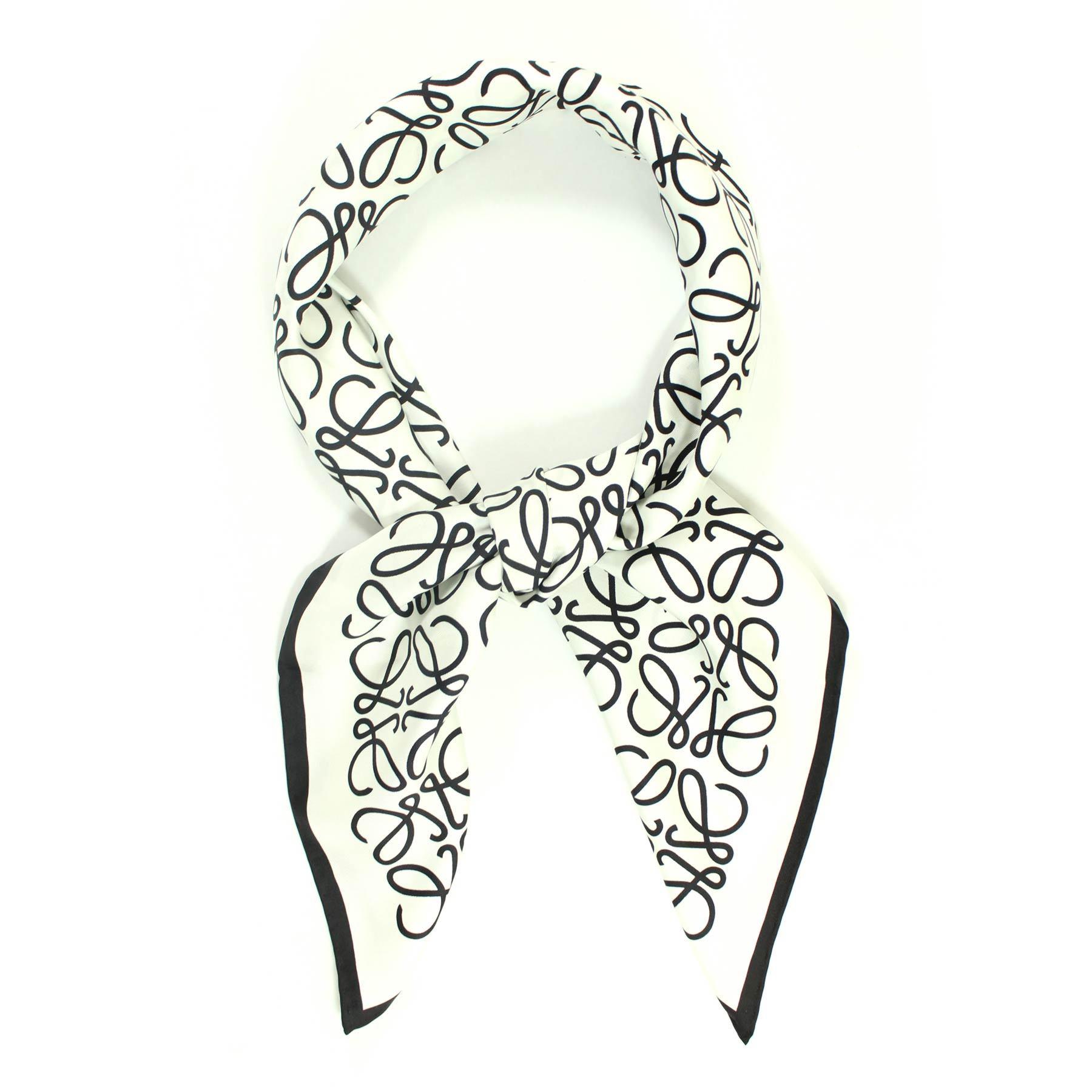 Scarf Logo - Loewe Scarf White Black Anagram Logo Allover - Twill Silk Large ...