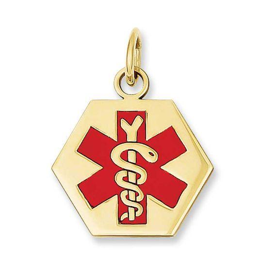 Hexagon with 3 Lines Logo - Hexagon Shaped Medical Alert Notification Necklace Charm In 14K Gold