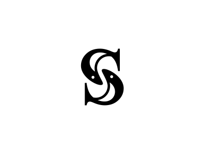 Black and White Letter Logo - Fish S. Logo & Identity Design. Serif, Clever and Fonts
