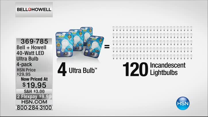 Hsn.com Logo - Bell + Howell 40 Watt LED Ultra Bulb 4 Pack.mp4