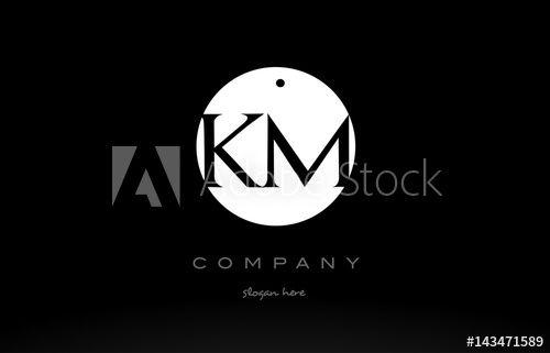 Black and White Letter Logo - KM K M simple black white circle alphabet letter logo vector icon ...