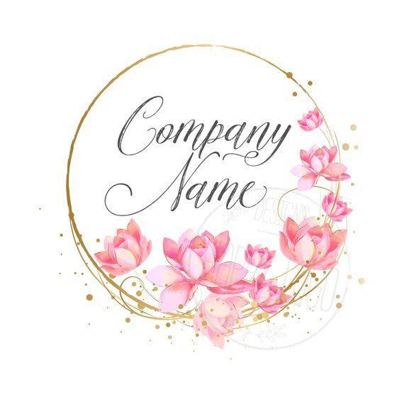 Pink Flower Company Logo - DIGITAL Wreath flowers logo lotus Custom Logo watercolor | Etsy