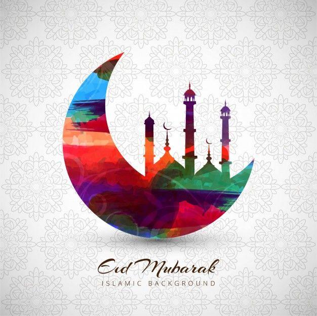 Eid Logo - Colorful eid mubarak background with moon Vector | Free Download