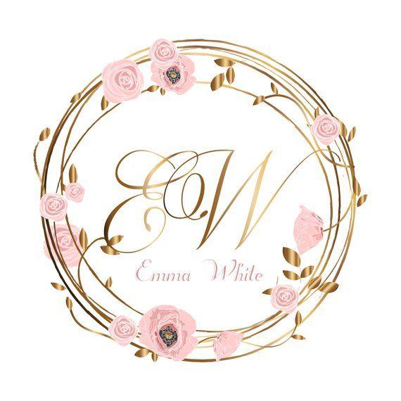 Pink Flower Logo - DIGITAL Wreath flowers logo Custom Logo flower wreath Logo | Etsy