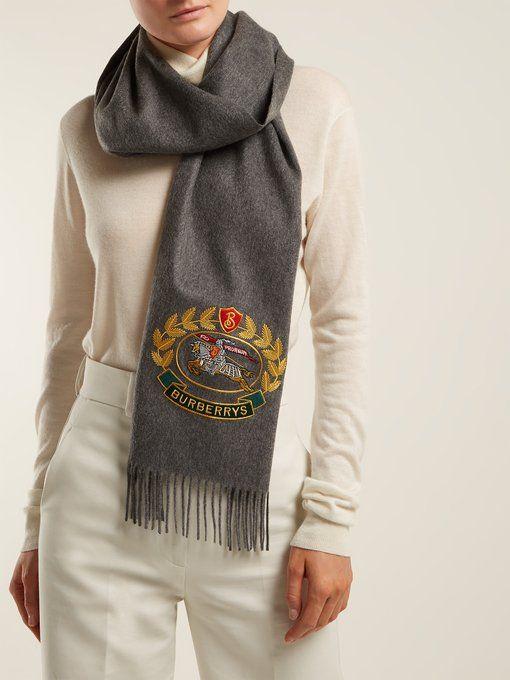 Crest Logo - Burberry Logo crest-embroidered cashmere scarf