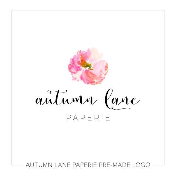 Pink Flower Logo - Modern Calligraphy Logo with Pink Watercolor Flower