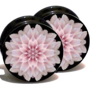 Pink Flower Logo - Pair Acrylic Ear Plugs Screw Fit Gauges Flesh Tunnels Earrings- Pink