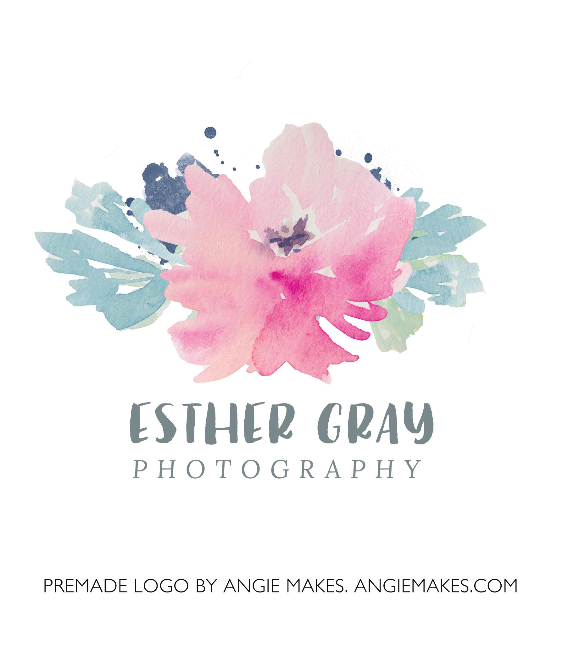 Flower Text Logo - Cute Watercolor Premade Logos