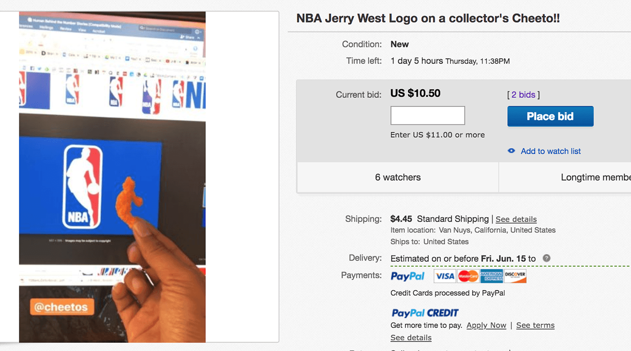 Cheetoes Logo - Cheeto shaped as NBA logo: You can bid on history