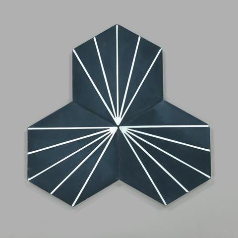 White AMD Blue Radar Logo - encaustic hexagon cement tile - linear pattern - radar