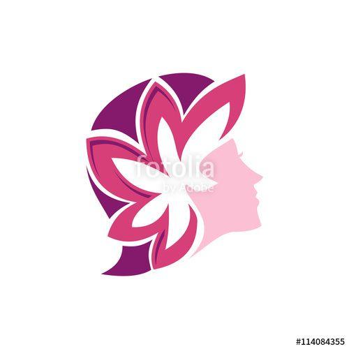 Pink Flower Logo - Beautiful Girl Face Pink Flower Symbol Illustration
