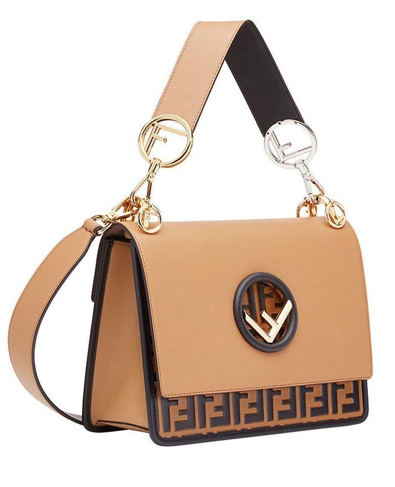 Kan Logo - FENDI KAN I FF LOGO PLAQUE CONTRASTING PANELS BROWN TOTE BAG ...