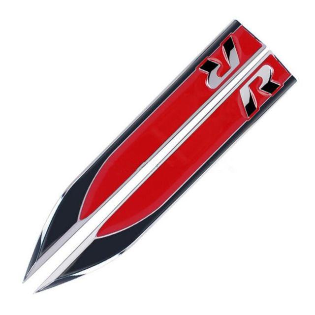 Red Dagger Logo - 2pcs Red Auto Car R Logo Racing Dagger Fender Emblems Sticker Badge ...