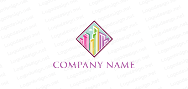 Colorful Rhombus Logo - colorful line art buildings inside rhombus | Logo Template by ...