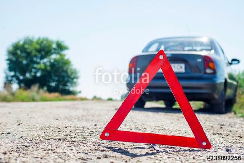 Broken Red Triangle Logo - Red warning triangle with a broken down car. Red emergency stop sign ...