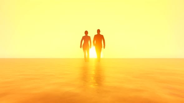 Yellow Man Holding Sun Logo - Sun Walk Woman Man by 3d_videos | VideoHive - Yellow Man Holding Sun