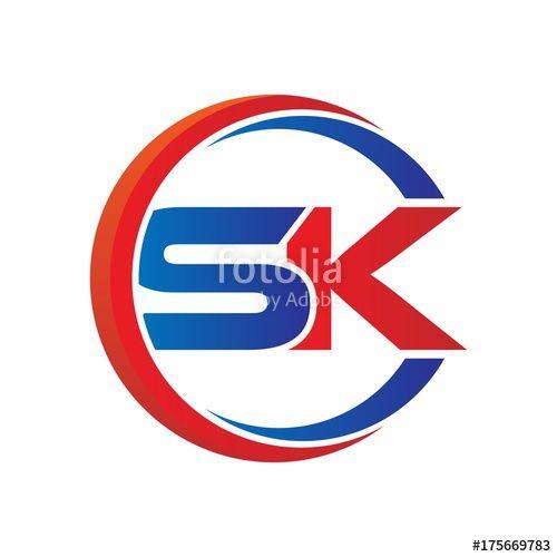 SK Logo - sk logo vector modern initial swoosh circle blue and red Stock