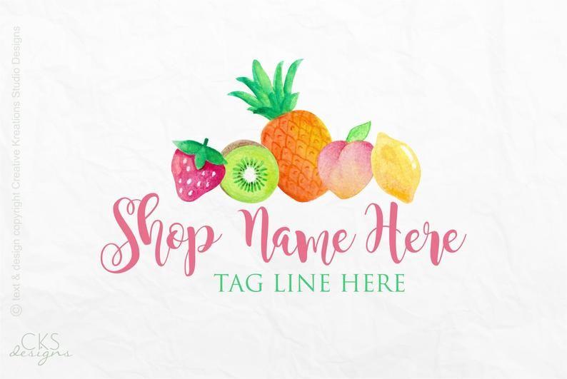 Fuit Logo - Premade Logo Design - Fruit Logo - Essential Oil Logo - Food Blog Logo -  Smoothie Logo - Watercolor Logo - Strawberry Logo - Pineapple Logo