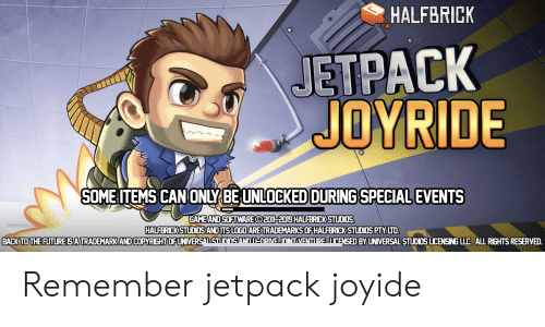 Halfbrick Logo - HALFBRICK JETPACK JOYRIDE SOME ITEMS CAN ONLY BE UNLOCKED DURING ...