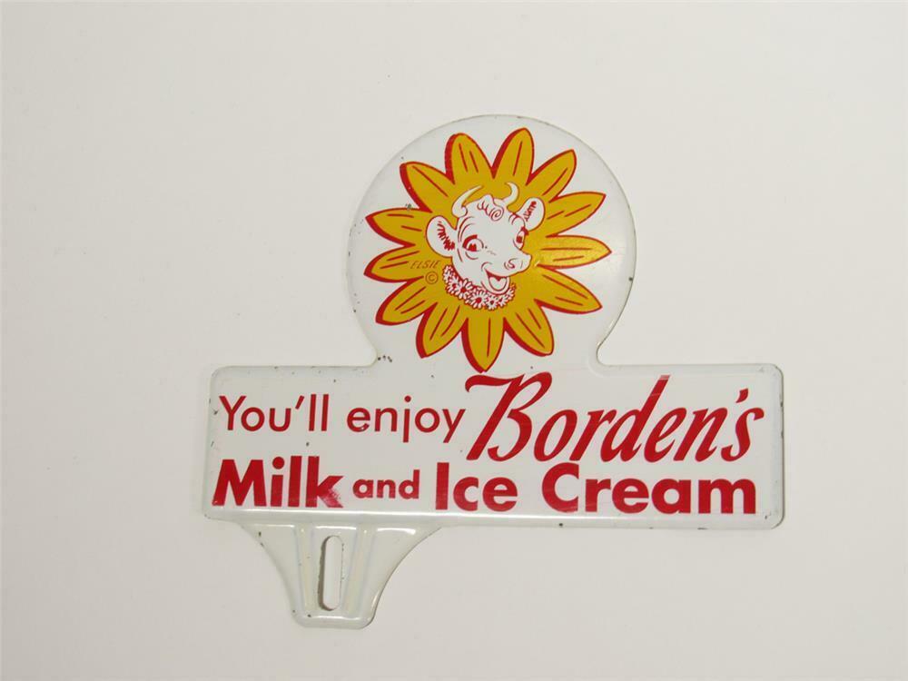 Borden Logo - Excellent 1940s Borden's Milk and Ice Cream tin license plate
