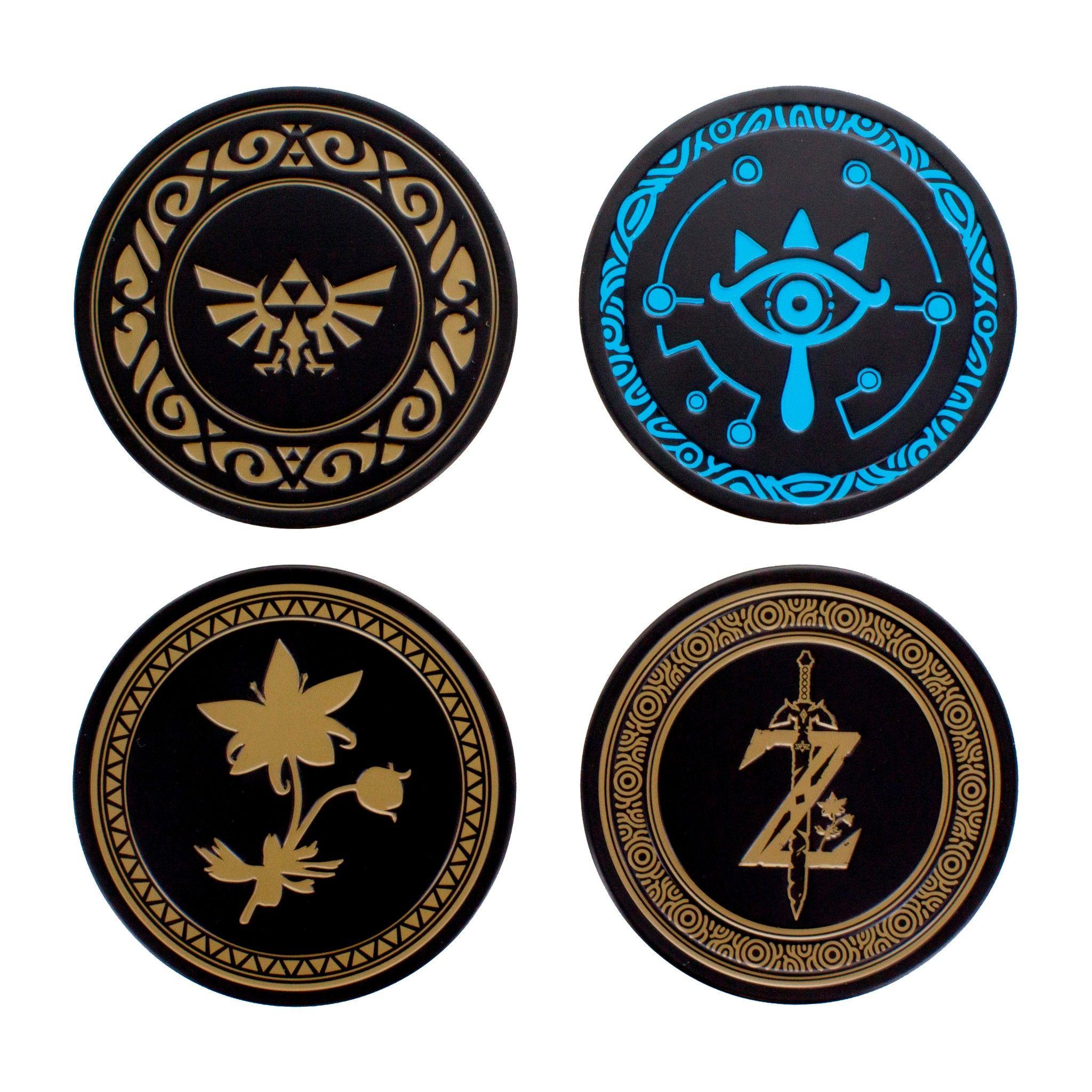 Zelda Logo - The Legend of Zelda Set of 4 Different Metal Fronted Embossed Coasters NEW  BOXED