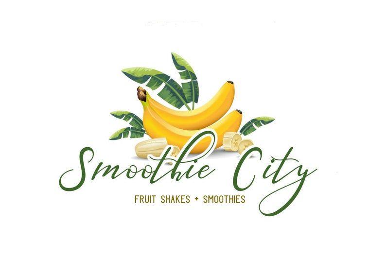 Banana Logo - Banana Logo / Fruit Logo / Tropical Logo / Fancy writing / Yellow, Green /  Smoothie Logo / Shake Logo / Drink Logo / Healthy Eating, Food