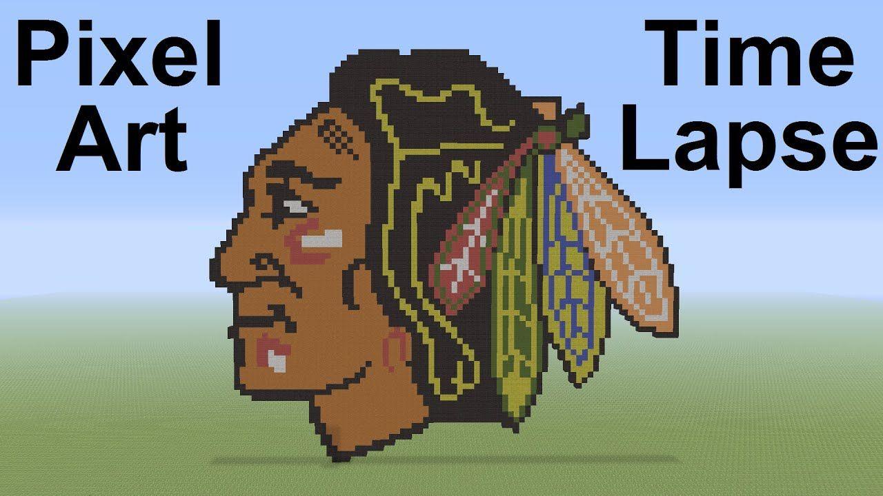 Blackhwks Logo - Minecraft Pixel Art Timelapse - Chicago Blackhawks Logo