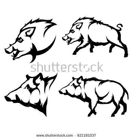 Boar Logo - Vector set of black wild boars and boar logo Isolated on white